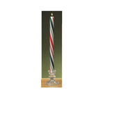 Two piece 0.5 inch by 8 inch striped taper holiday scented candles