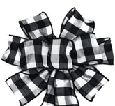 10 inch Black and White Check wired wreath bow product image