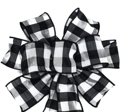 10 inch Black and White Check wired wreath bow product image