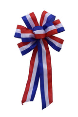 10 inch wired wreath bow for indoor or protected outdoor use in patriotic colors
