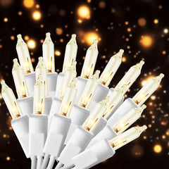 100 count warm white Christmas lights on 21ft white wire