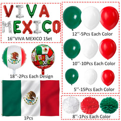 90 latex balloons in green white and red colors across three sizes