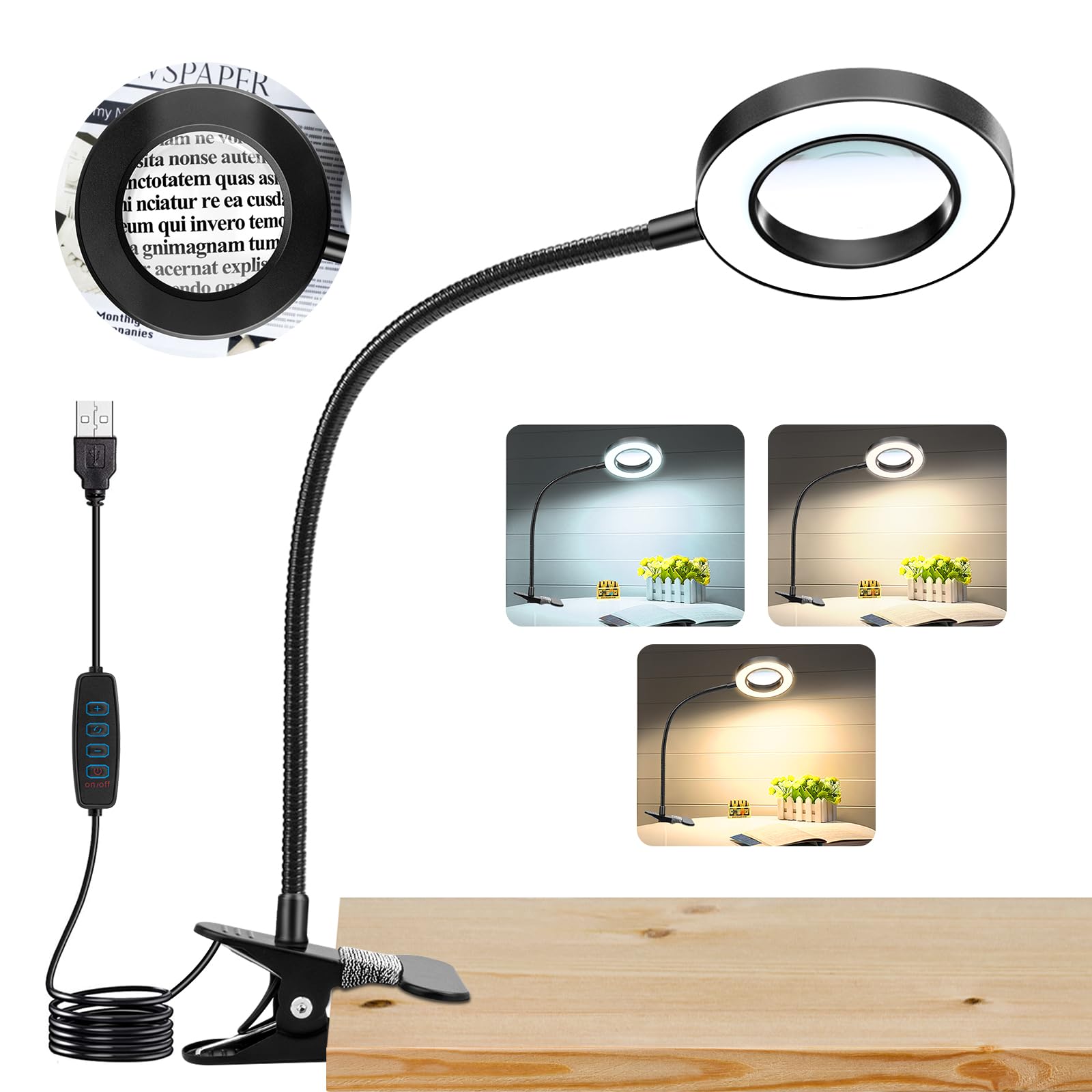 10X magnifying glass with light and stand clip on base