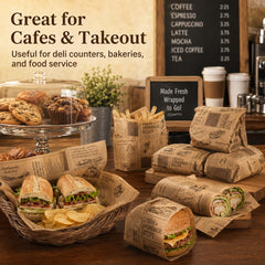 10x10 inch deli wrap with printed newspaper design
