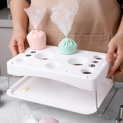 White foldable piping bag stand on kitchen counter