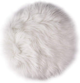 12 inches mini round faux fur sheepskin rug product close-up in white