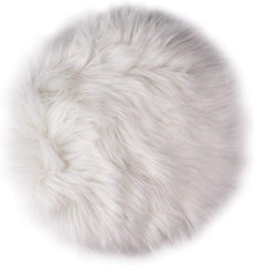 12 inches mini round faux fur sheepskin rug product close-up in white