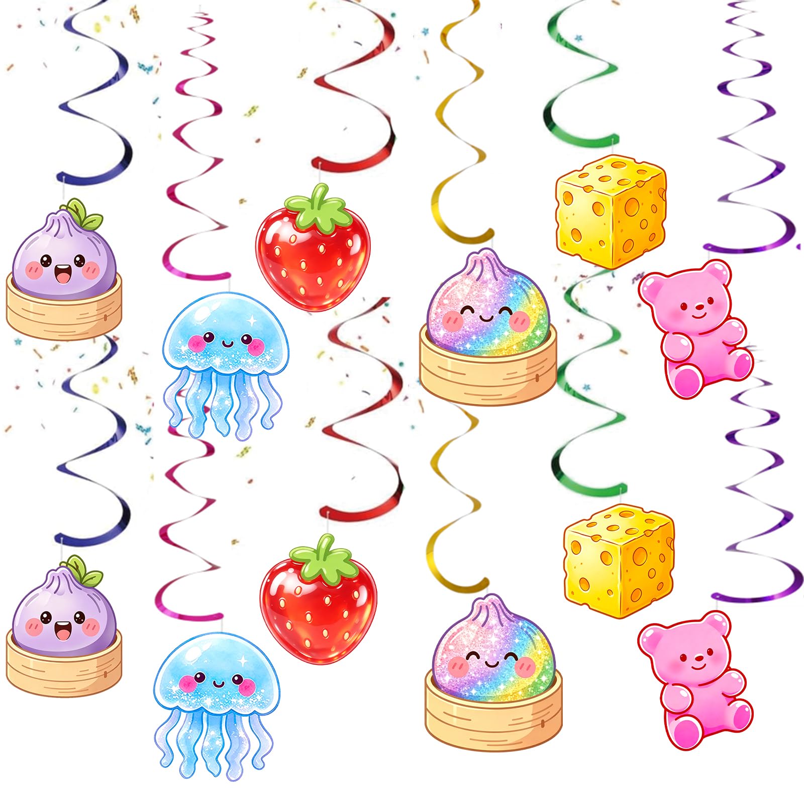twelve-piece squishy birthday decorations hanging swirl set
