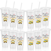 Bulk set of 12 bus driver appreciation cups white with lids and straws