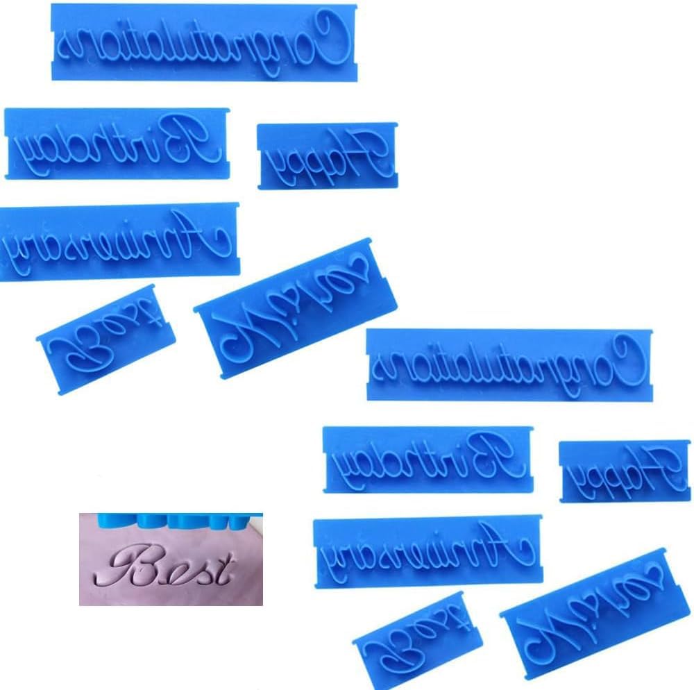 Blue 12Pcs Cake Words Stamp set for cake writing including multiple word stamps