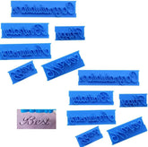 Blue 12Pcs Cake Words Stamp set for cake writing including multiple word stamps