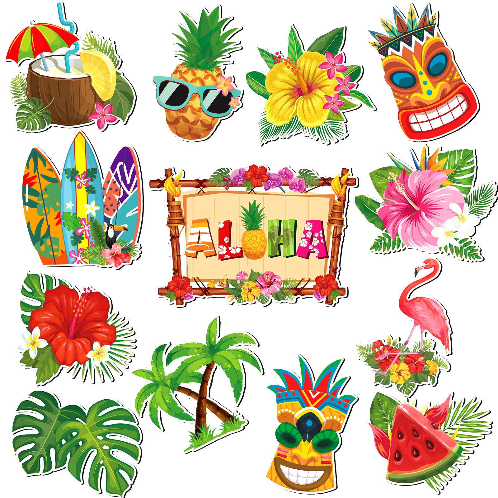 13 piece summer beach magnets set for refrigerator with tropical designs