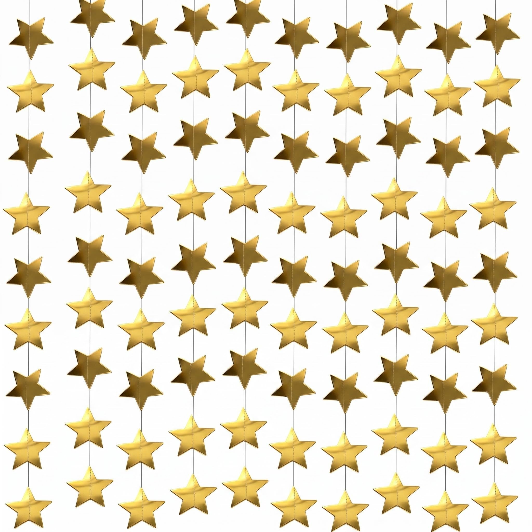 131 Feet Gold Star Garland with 10 strands for large space decoration