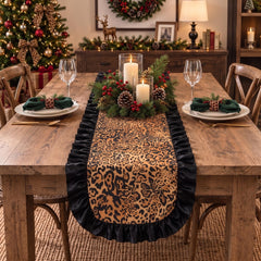 Leopard pattern with black frill hem on table runner