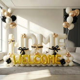145Pcs housewarming decorations ivory black and metallic gold latex balloons