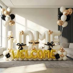 145Pcs housewarming decorations ivory black and metallic gold latex balloons