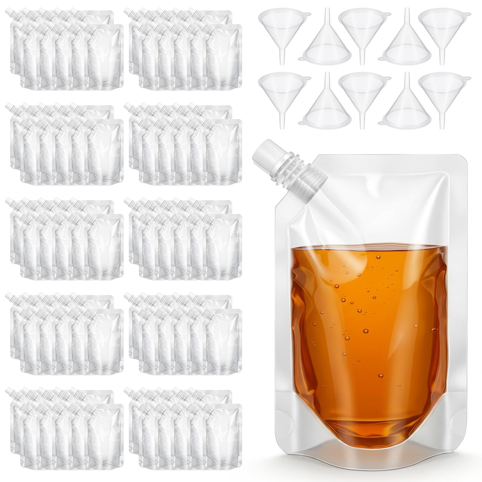 Bulk 150 pack of 8 oz clear plastic flasks with caps