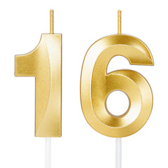 16 Birthday Candles number candles for birthday cakes in gold