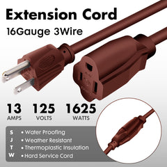 16-gauge SJTW outdoor extension cord for yard use
