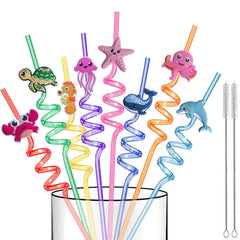 16 Pcs plastic sea animal curly drinking straws