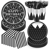 168Pcs Birthday Decorations dinnerware set with plates and utensils for 24 guests