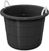 17-gallon heavy-duty plastic storage tub with rope comfort-grip handles in black
