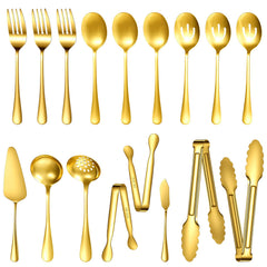 Gold stainless steel 17-piece serving utensils set