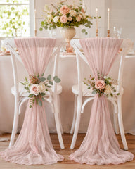 Boho gauze fabric table runner pink for weddings