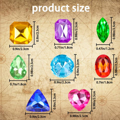 Eight gem styles with 26 dark green eye shapes for treasure hunt