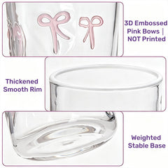 18oz Goaste glass tumbler with 3D pink bow design