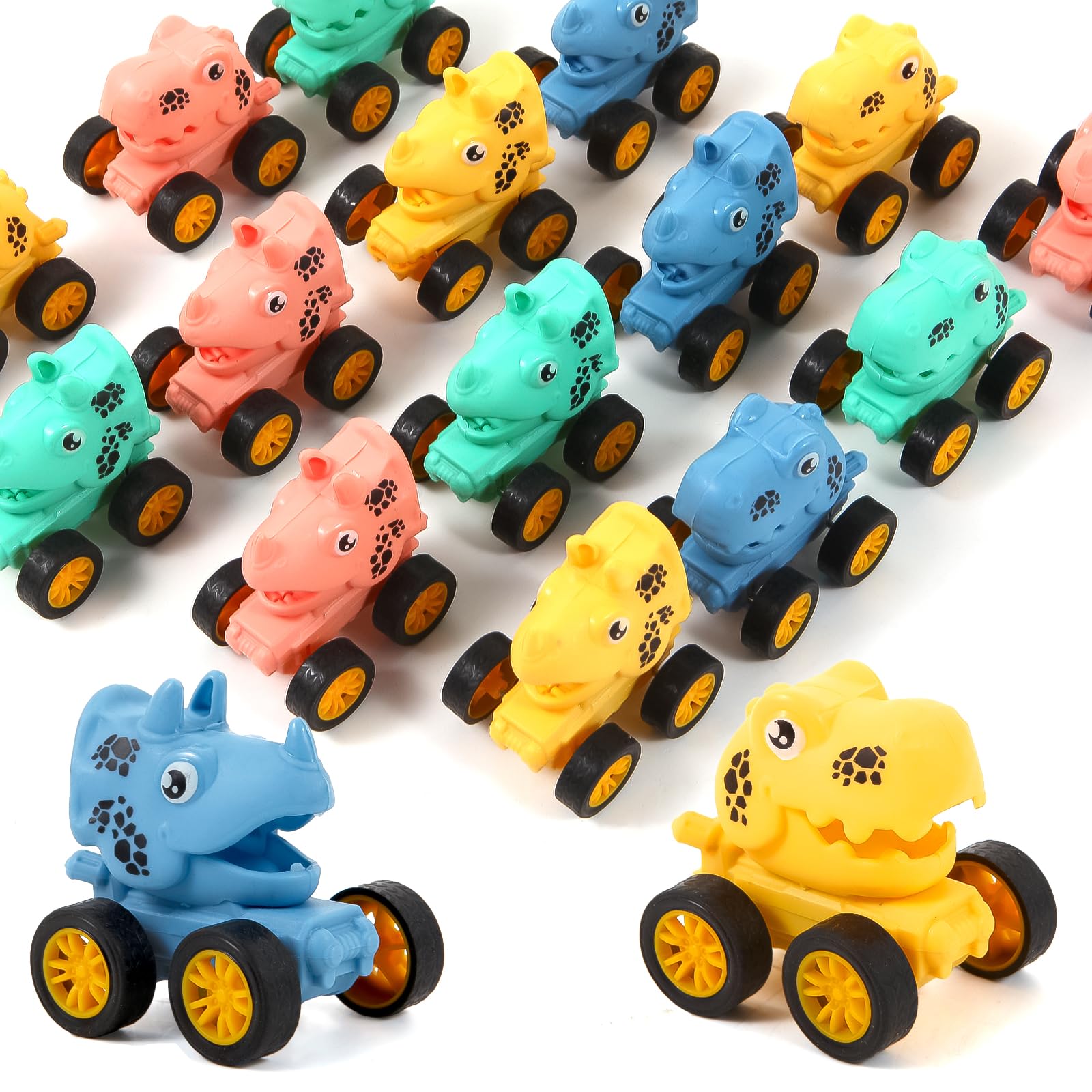 18Pcs dinosaur pull back cars set featuring T-rex and Triceratops