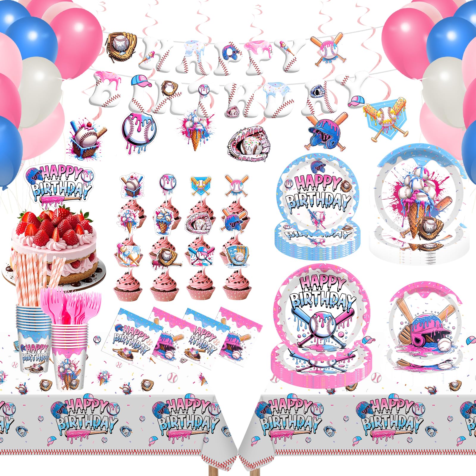Banner image for 192pcs Ice Cream Drip Baseball Birthday Decorations Set