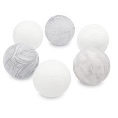 Six 2.5 inch grey and white fabric wrapped balls