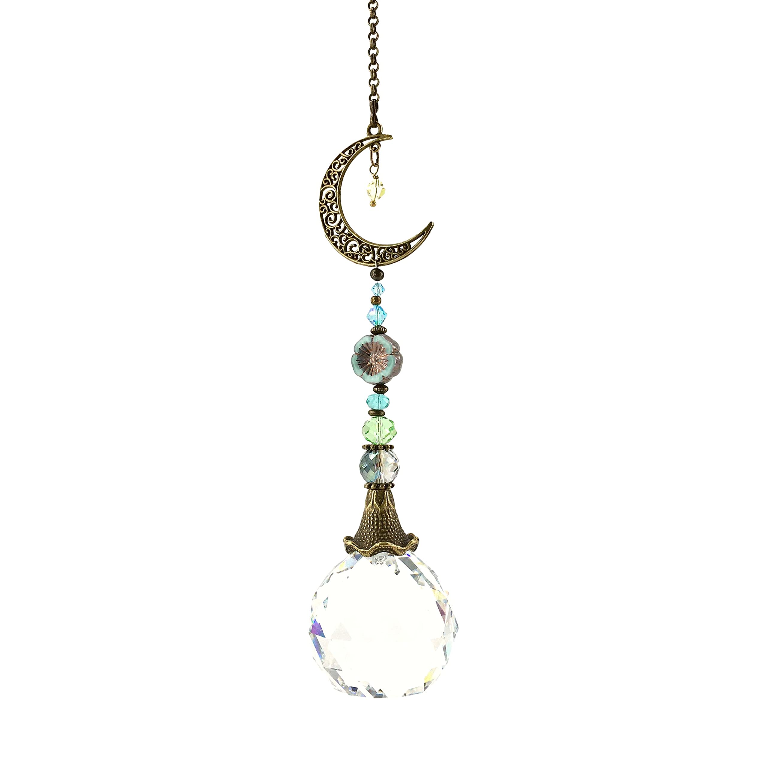 2 Dirty Birds Boutique Crescent Moon Crystal Sun Catcher with 40mm crystal prism