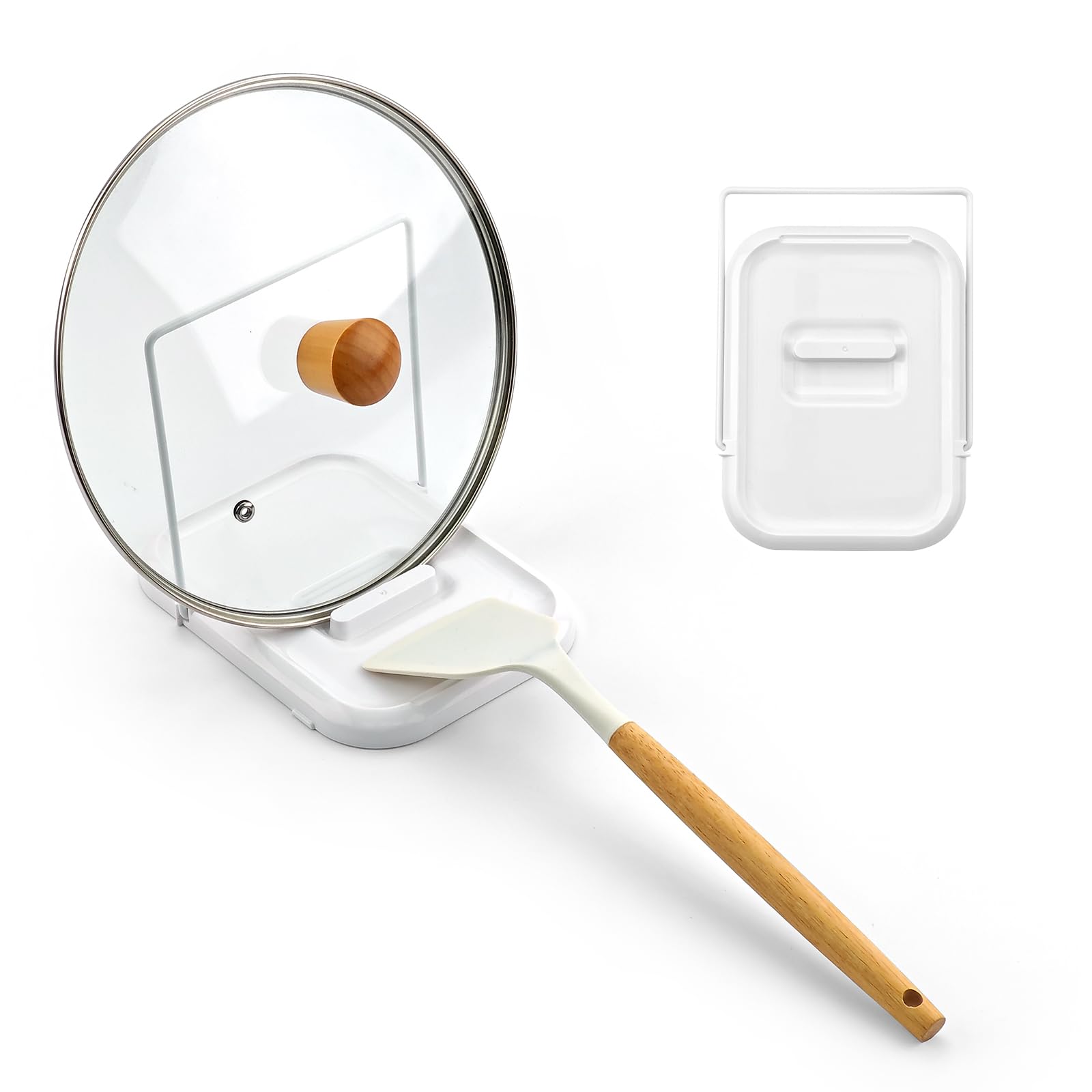 2-in-1 foldable pot lid holder with spoon rest white base