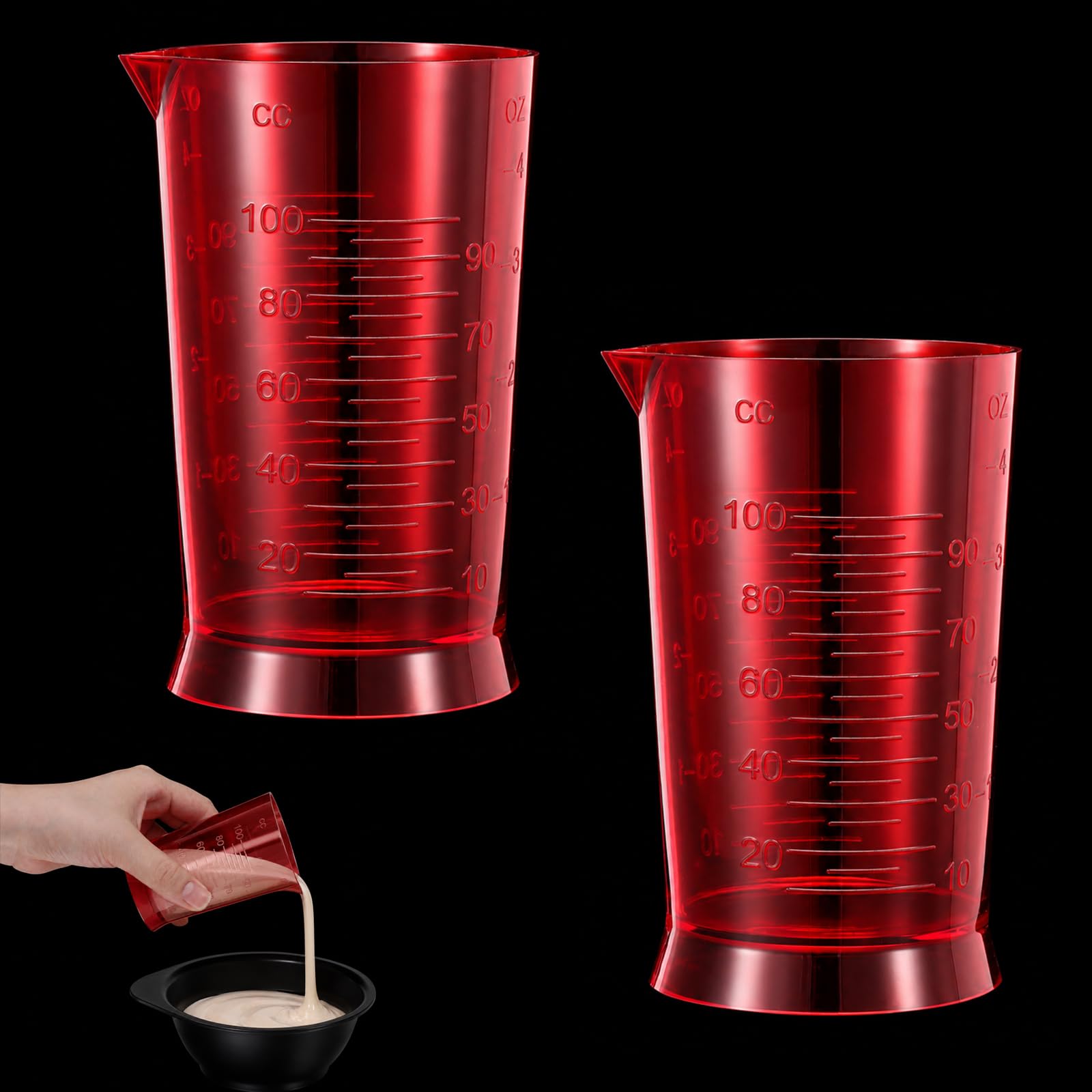 2-pack 4 oz hair dye dosing cup set in red ABS plastic