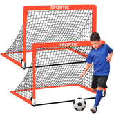 Two 4x3 ft orange portable soccer goals with carrying bag