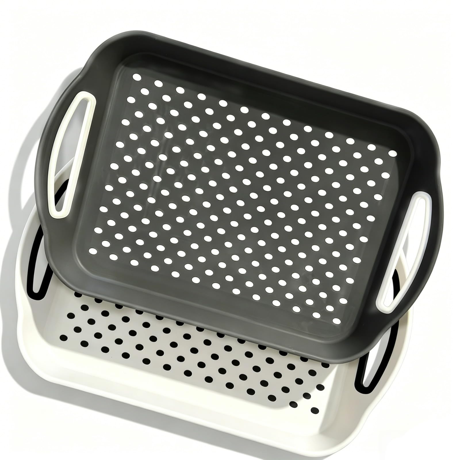 2 pack anti-slip serving tray with handles grey white