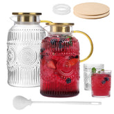 Two pack glass pitchers with handles and lids