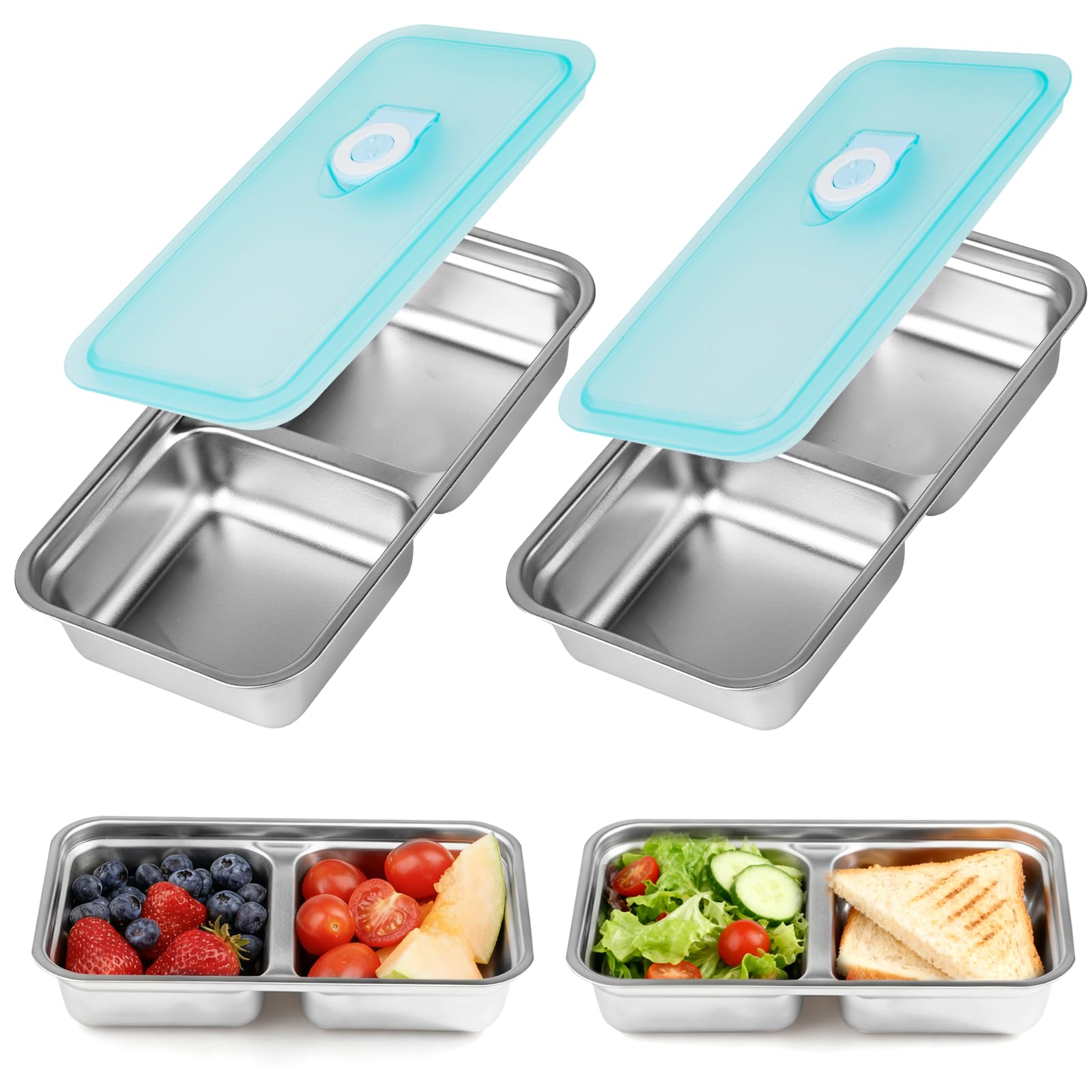 2-pack stainless steel snack containers two compartments