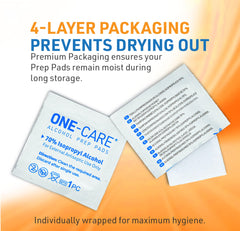 Two-ply alcohol prep pad for routine use