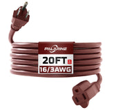 brown 20 foot outdoor extension cord with 3-prong plug