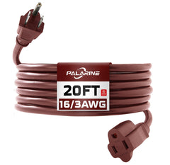 brown 20 foot outdoor extension cord with 3-prong plug