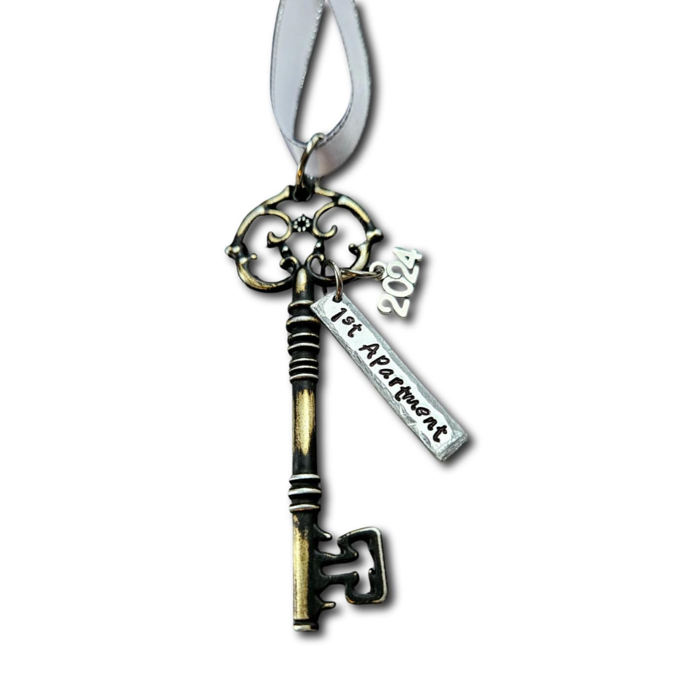 Our First Apartment Ornament hand-wrapped skeleton key with customizable message