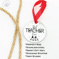 Teacher apple ornament stainless steel 2x2 inch engraving
