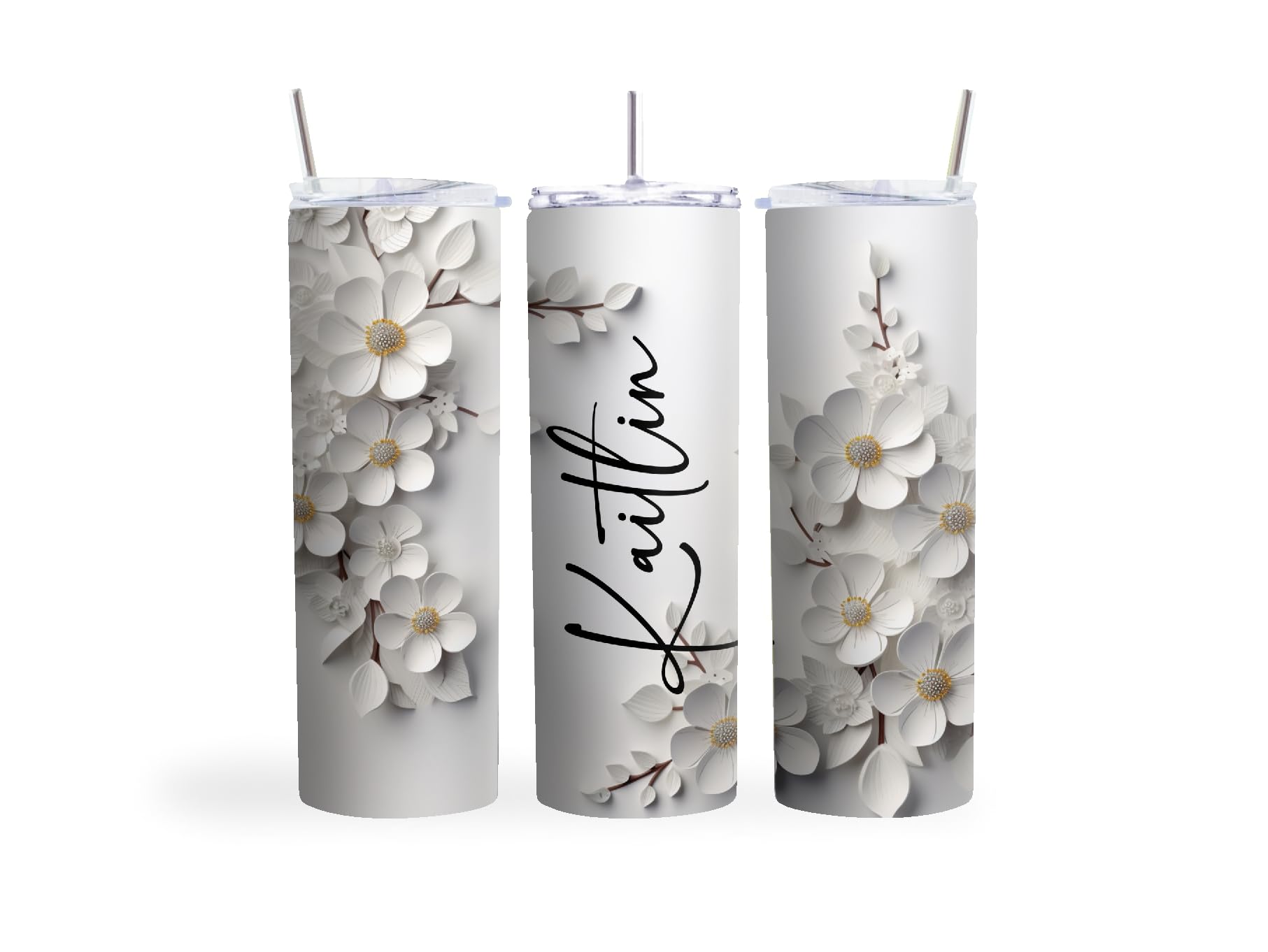 20oz skinny tumbler with floral white flowers design