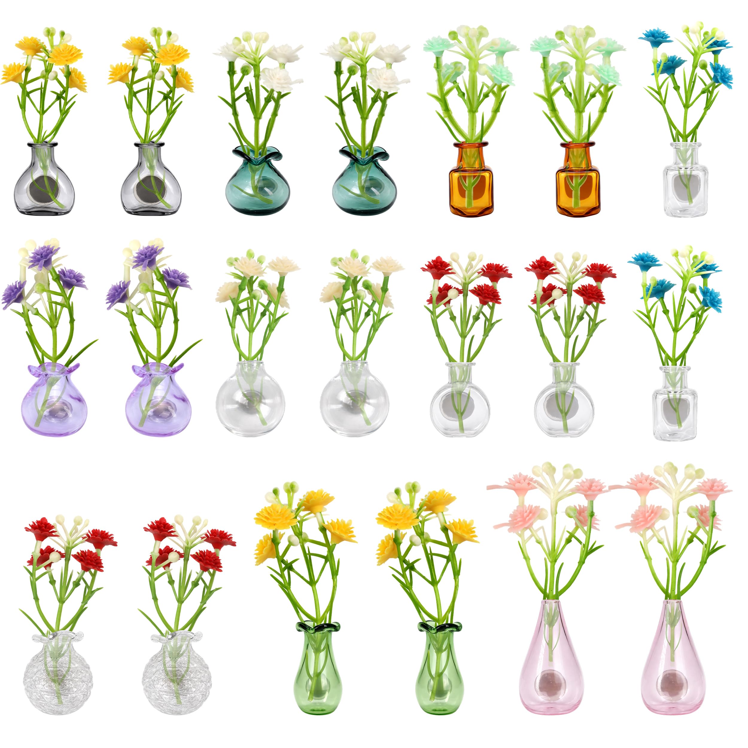 20pcs mini flower pot magnets on fridge with clear glass vases