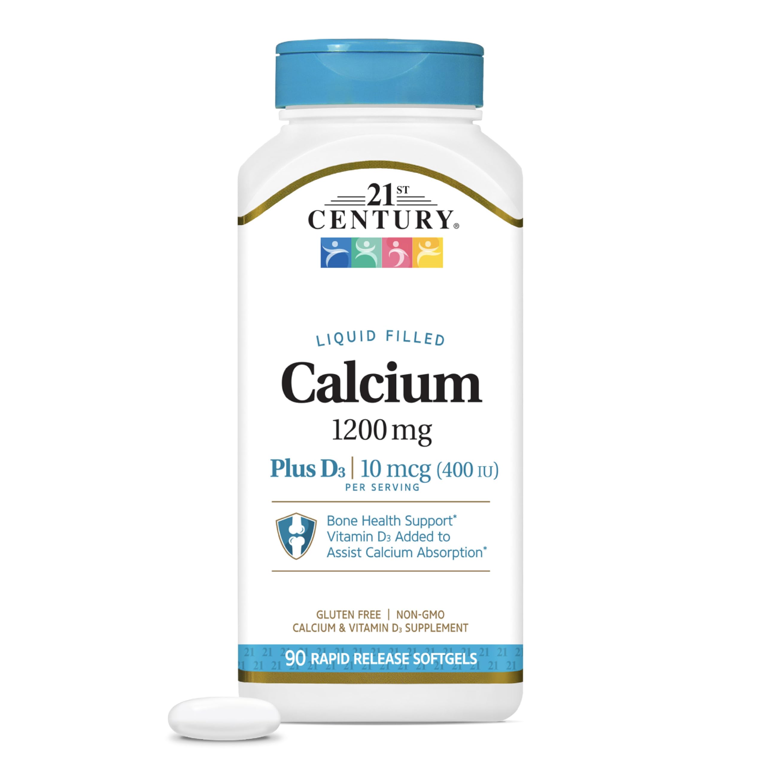 Product image: 21st-century calcium 1200mg plus d3 liquid-filled softgels 90-count bottle