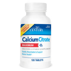 Front label of 21st Century Calcium Citrate Plus D Maximum Caplets bottle