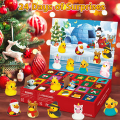 Gift box packaging with 24 doors featuring rubber ducks